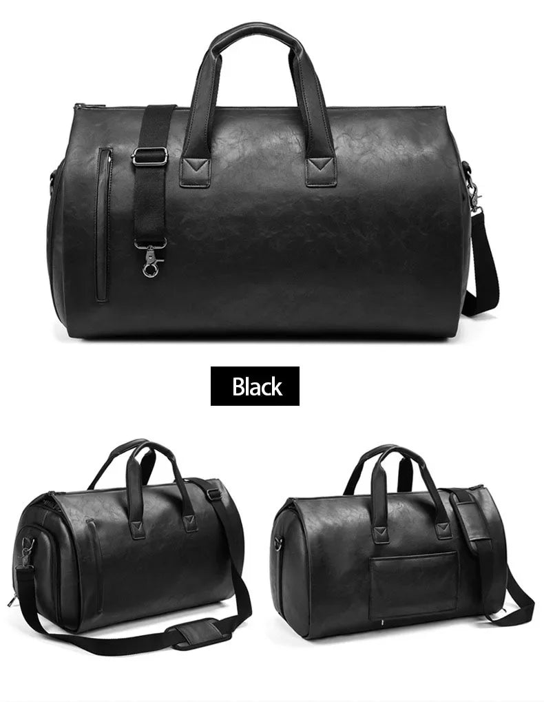 Leather Duffle Bag with Adjustable Strap | Stylish Carry-On Garment Travel Bag