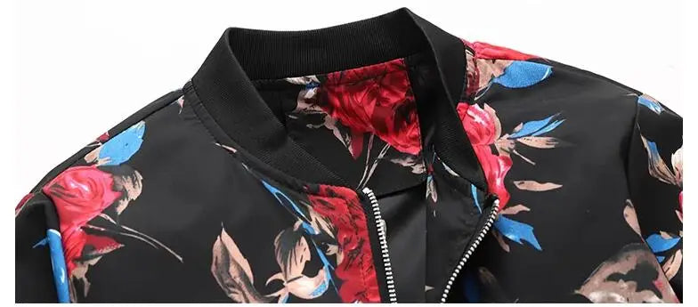 Men's Long-Sleeve Floral Baseball Collar Jacket – Casual High Street Fashion Sportswear