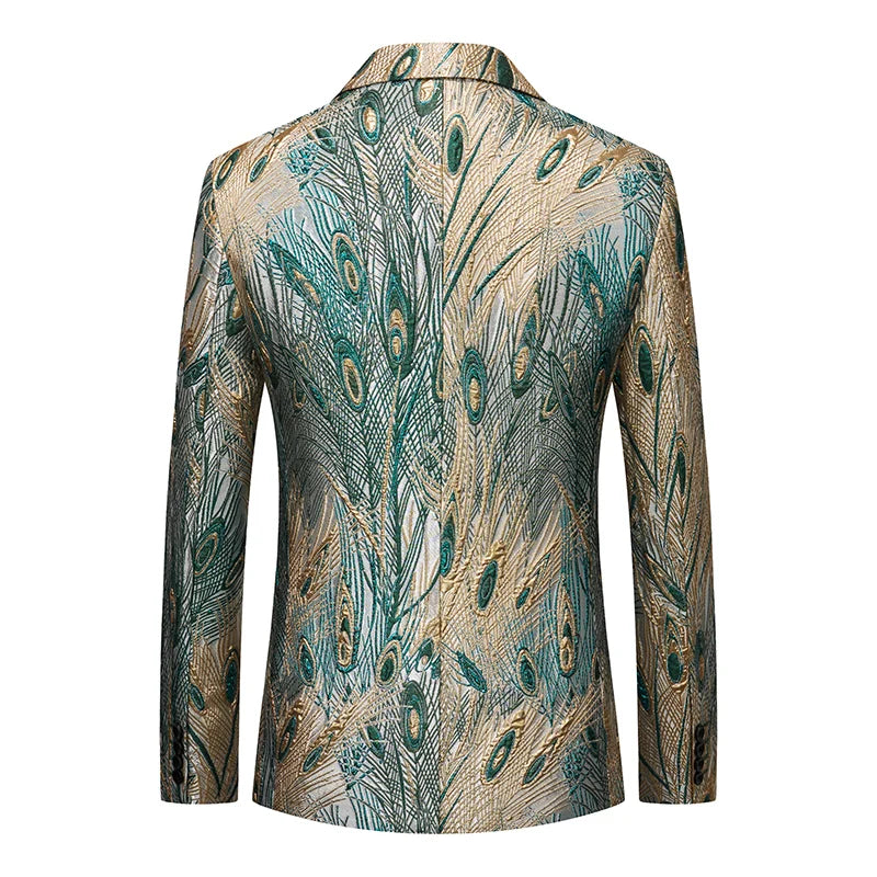 Luxury Peacock Feather Jacquard Blazer | Top-Quality Single Button Men’s Elegant Suit Jacket by BlazerBoyz