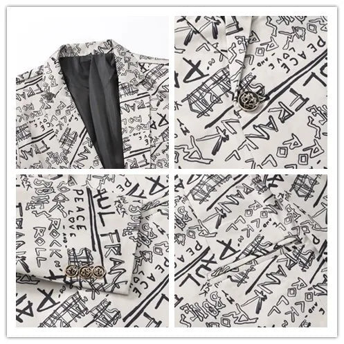 Men’s Casual Letter Printed Suit Jacket | Elegant Slim Fit Veston Homme by BlazerBoyz