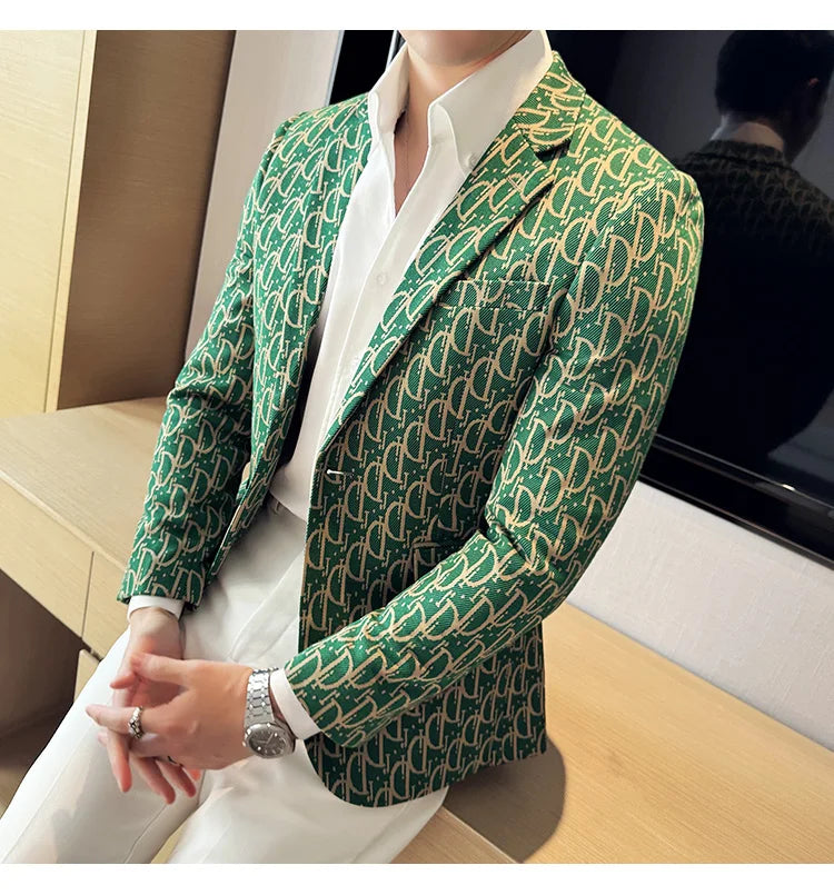 Stylish Letter Print Slim-Fit Blazer for Men | Personality Social Jacket by BlazerBoyz