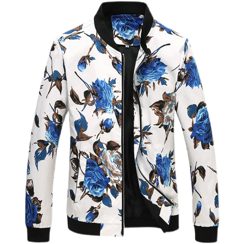 Men's Long-Sleeve Floral Baseball Collar Jacket – Casual High Street Fashion Sportswear