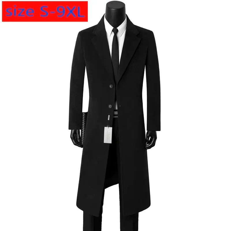 Men’s Cashmere Wool Overcoat | X-Long Single Button Coat in Plus Sizes S-9XL by BlazerBoyz