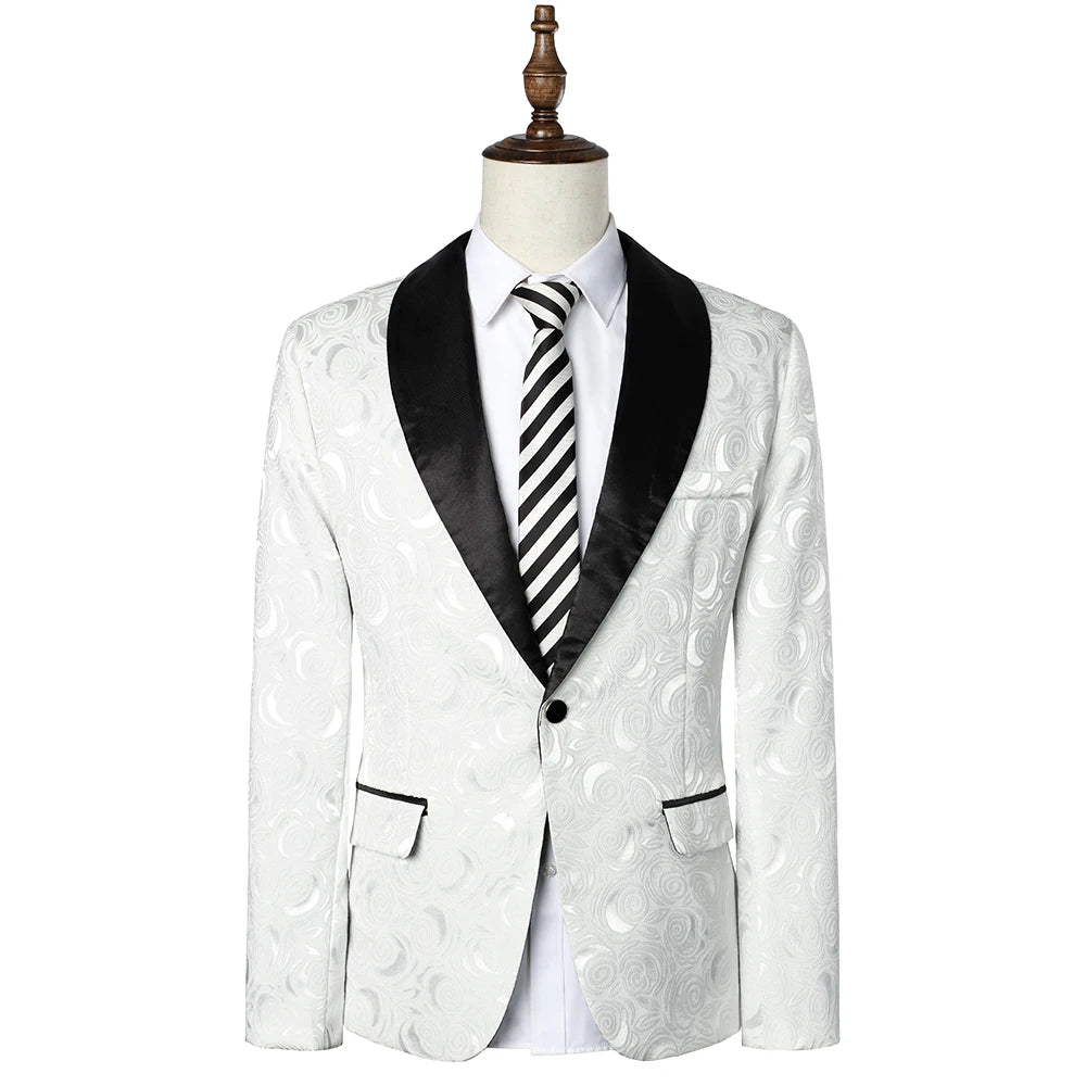 Men’s Rose Pattern Jacquard Blazer | Luxury Contrast Collar Slim Fit Party Jacket by BlazerBoyz