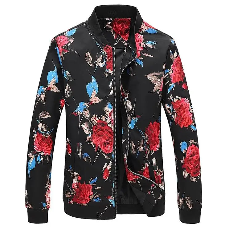 Men's Long-Sleeve Floral Baseball Collar Jacket – Casual High Street Fashion Sportswear