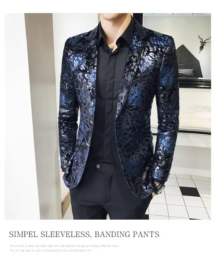 Men’s British Style Slim Fit Blazer | Trendy Print Wedding & Business Jacket by BlazerBoyz