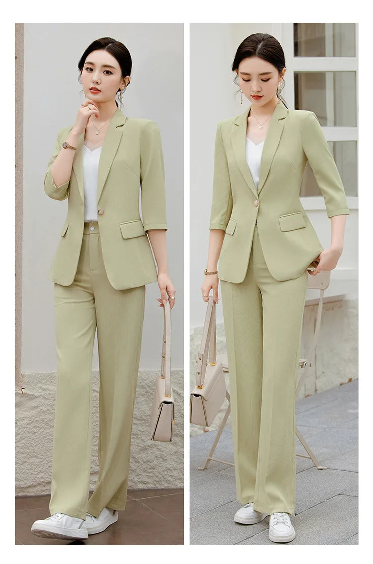 Office Pant Suits for Women | Casual 2-Piece Set with Three-Quarter Sleeve Blazer by BlazerGirlz