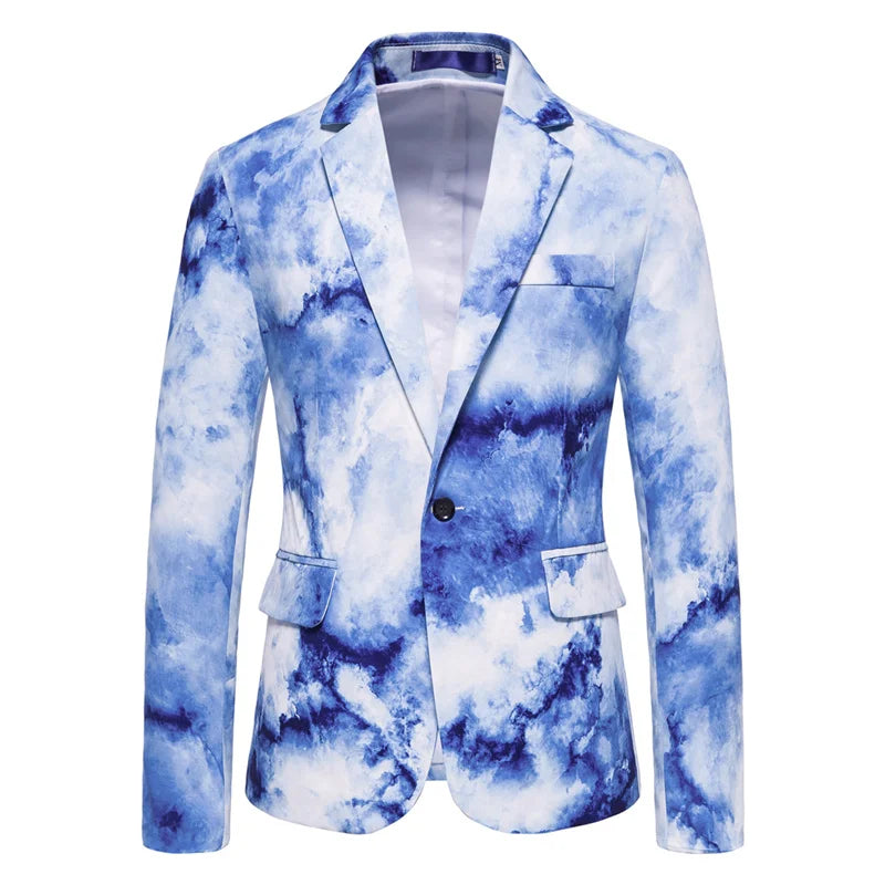 Men’s Printed and Dyed Floral Suit Jacket | Fashionable Blue/Black Blazer by BlazerBoyz