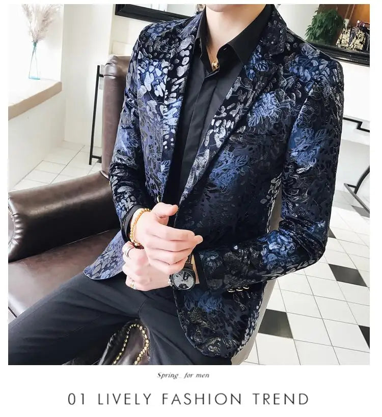 Men’s British Style Slim Fit Blazer | Trendy Print Wedding & Business Jacket by BlazerBoyz