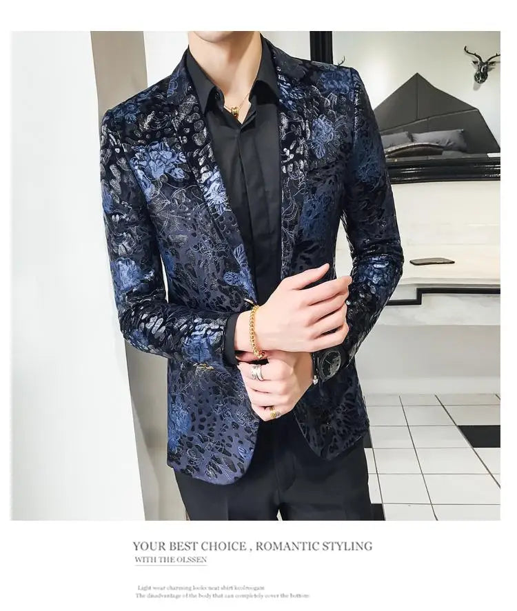 Men’s British Style Slim Fit Blazer | Trendy Print Wedding & Business Jacket by BlazerBoyz