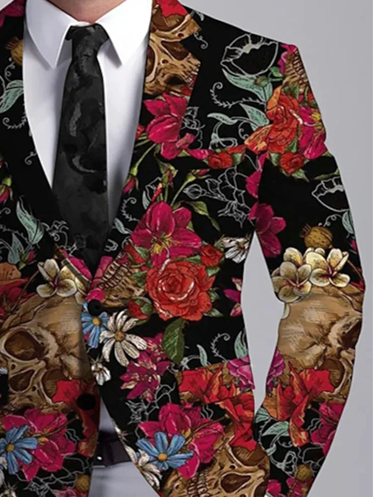 New Red Skull Print Casual Slim Suit | All-Season Wear for Men by BlazerBoyz