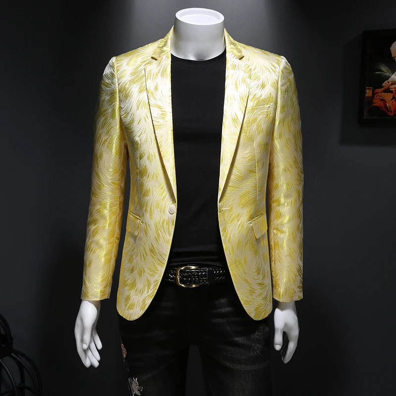 Luxury Embroidered Men’s Blazer | Gold Yarn Casual Suit Jacket for Stage & Events by BlazerBoyz