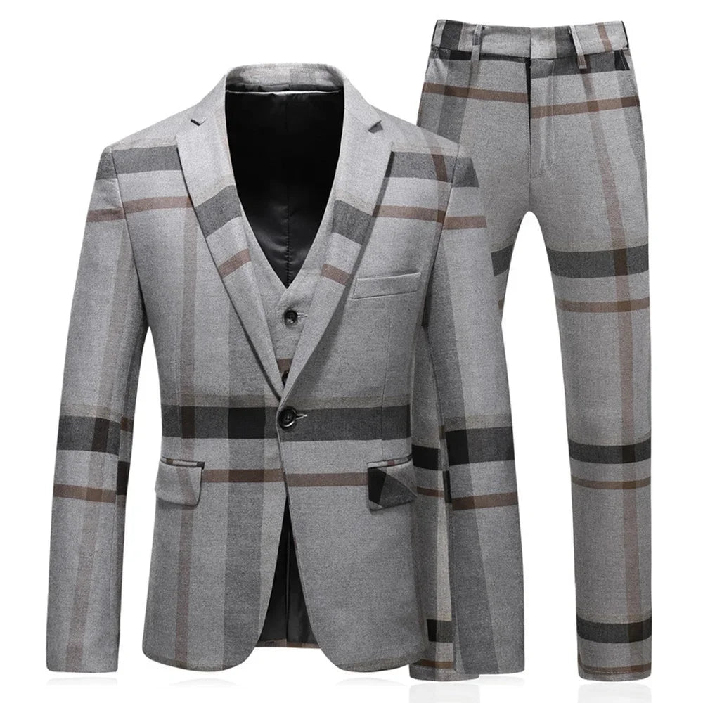 High-Quality Plaid Suit for Men | 3-Piece Slim Fit Business & Wedding Set by BlazerBoyz