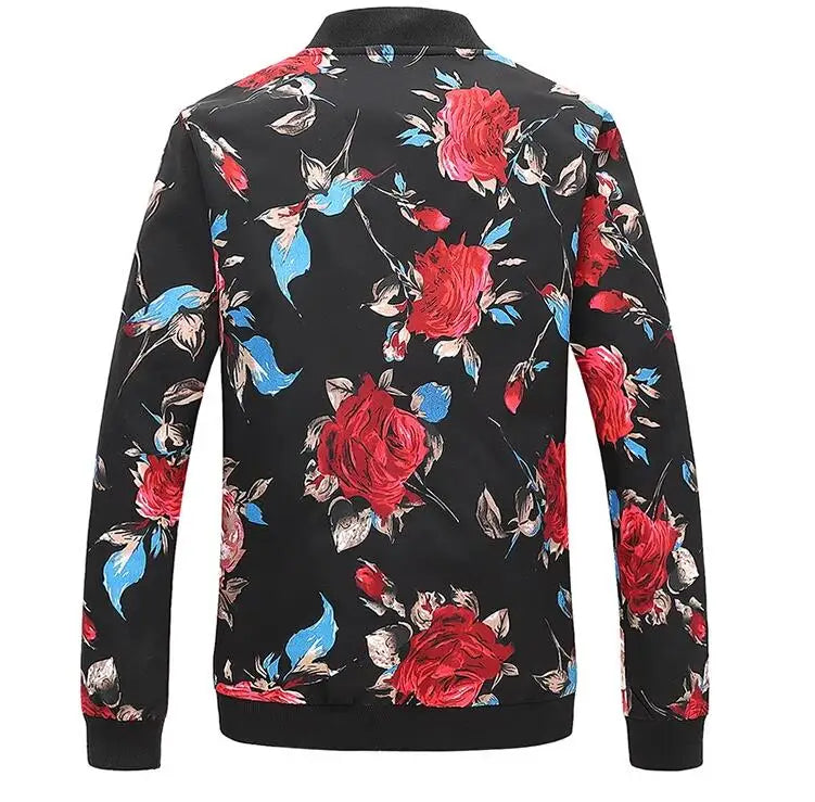 Men's Long-Sleeve Floral Baseball Collar Jacket – Casual High Street Fashion Sportswear