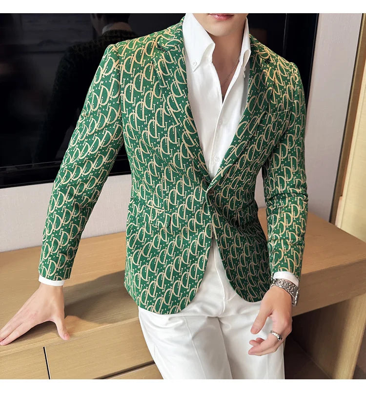 Stylish Letter Print Slim-Fit Blazer for Men | Personality Social Jacket by BlazerBoyz