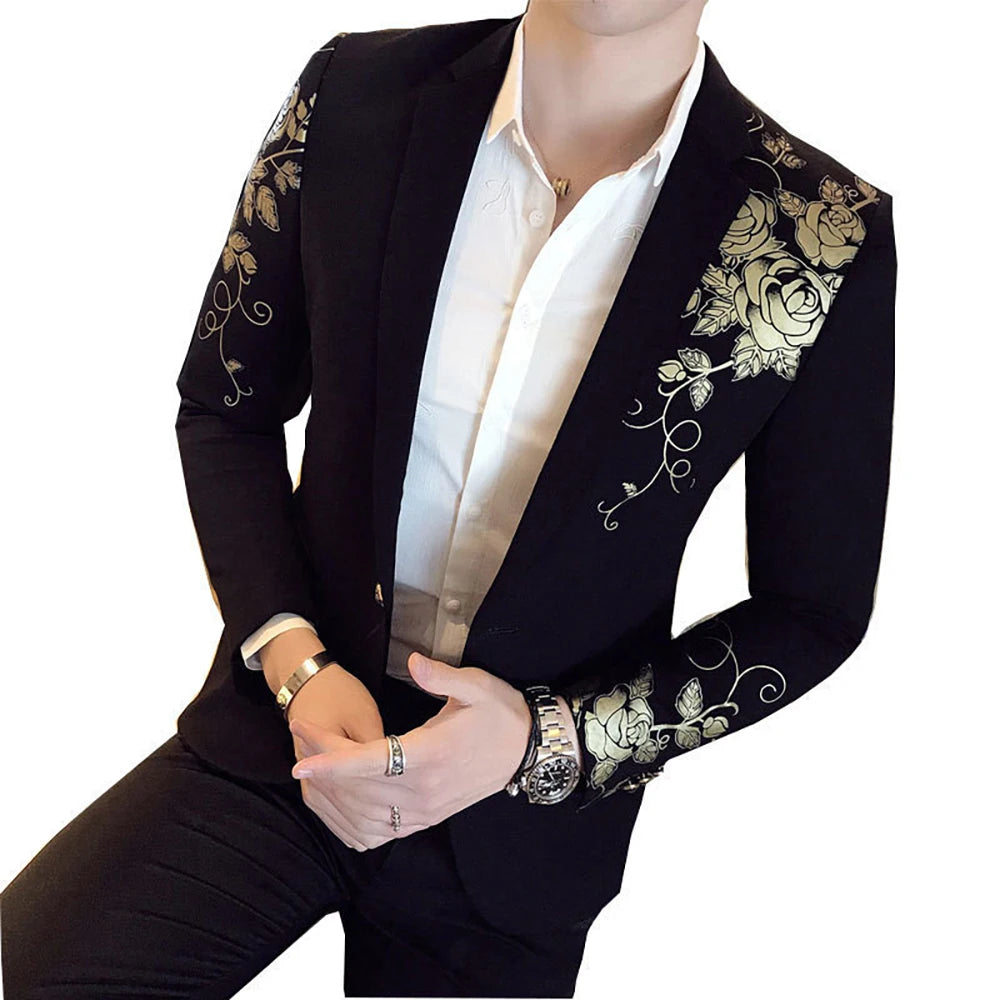 Luxury Gold Print Blazer | Slim Fit Men's Stage & Wedding Jacket by BlazerBoyz