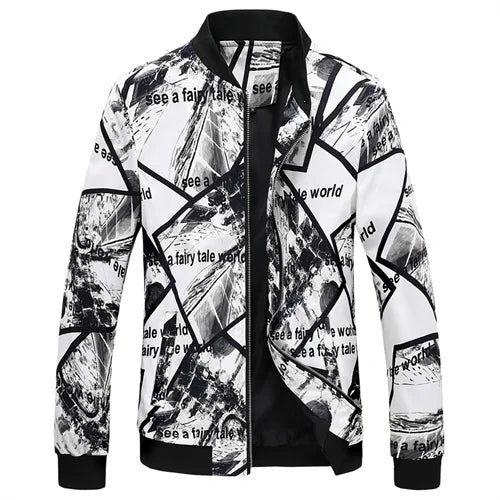 Men's Long-Sleeve Floral Baseball Collar Jacket – Casual High Street Fashion Sportswear