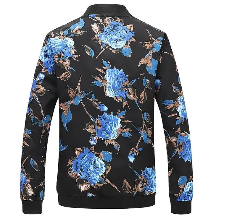 Men's Long-Sleeve Floral Baseball Collar Jacket – Casual High Street Fashion Sportswear