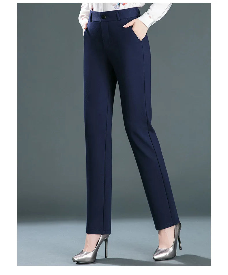 Stretch High Waist Trousers for Women | Casual Fashion Pants in Black, Khaki, Navy Blue by BlazerGirlz