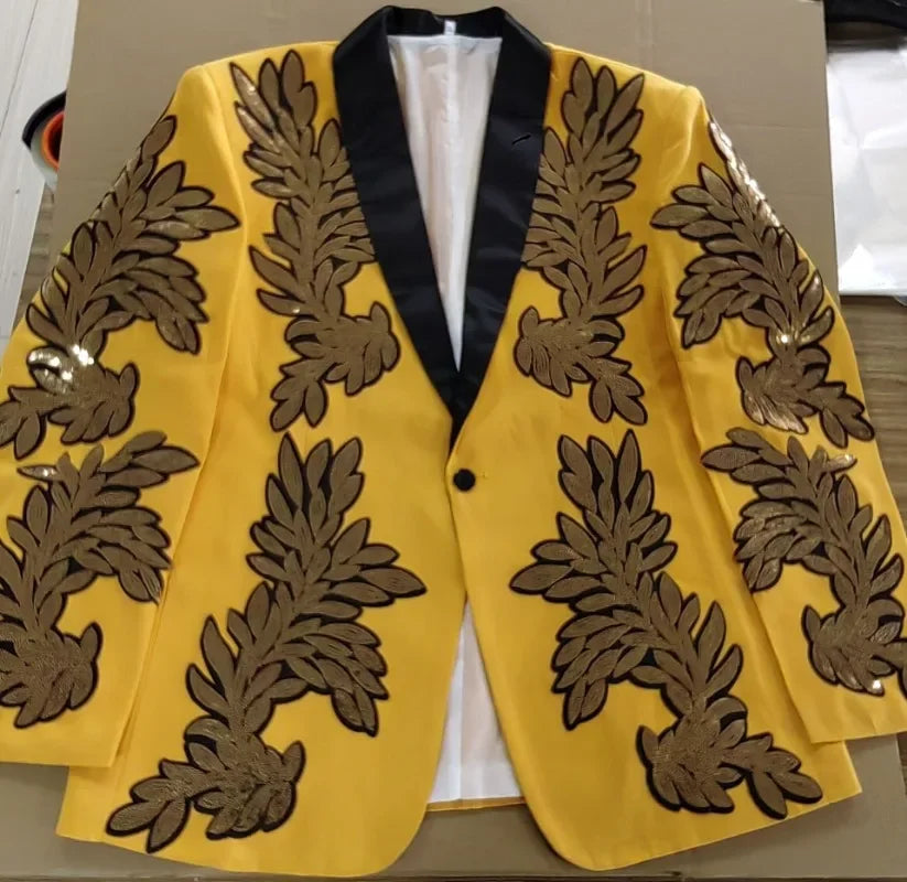 Gold Sequin Appliqué Suit | High-Quality Men's Performance & Casual Jacket by BlazerBoyz