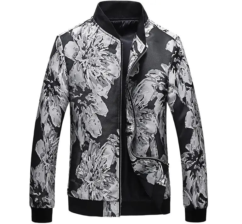 Men's Long-Sleeve Floral Baseball Collar Jacket – Casual High Street Fashion Sportswear