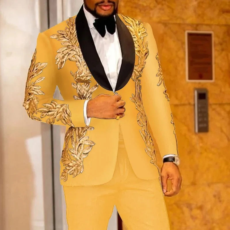 Gold Sequin Appliqué Suit | High-Quality Men's Performance & Casual Jacket by BlazerBoyz