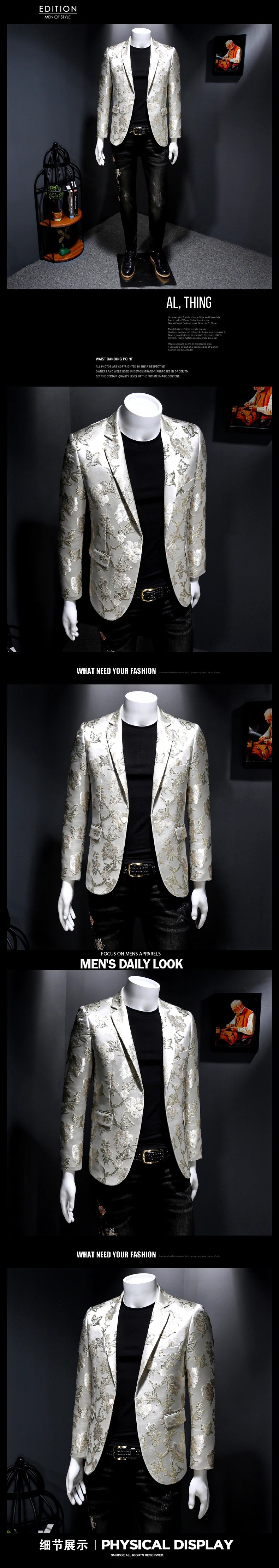 Vintage Luxury Jacquard Blazer for Men | Flower Slim Fit Floral Blazer by BlazerBoyz