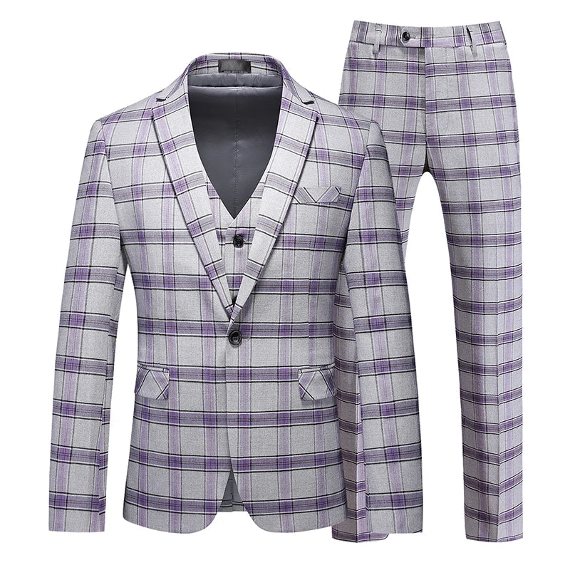 Red Striped Plaid 3-Piece Suit | Men's Slim Fit Wedding & Party Blazer, Pants & Vest by BlazerBoyz