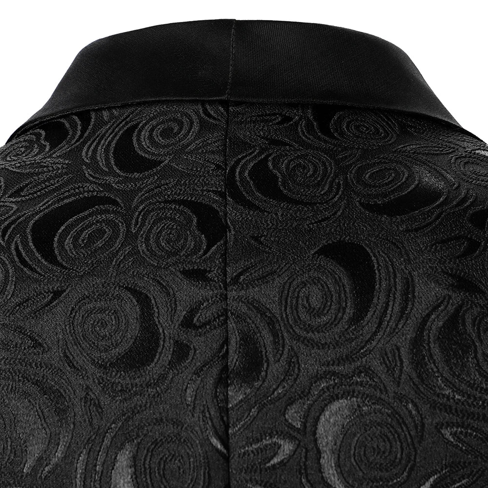 Men’s Rose Pattern Jacquard Blazer | Luxury Contrast Collar Slim Fit Party Jacket by BlazerBoyz