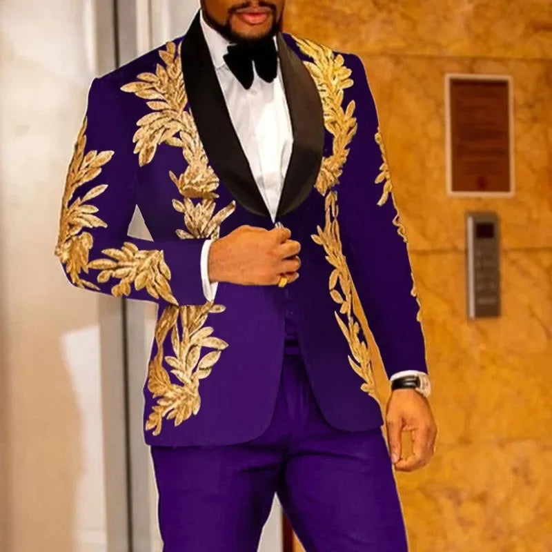 Gold Sequin Appliqué Suit | High-Quality Men's Performance & Casual Jacket by BlazerBoyz