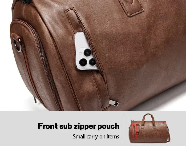 Leather Duffle Bag with Adjustable Strap | Stylish Carry-On Garment Travel Bag