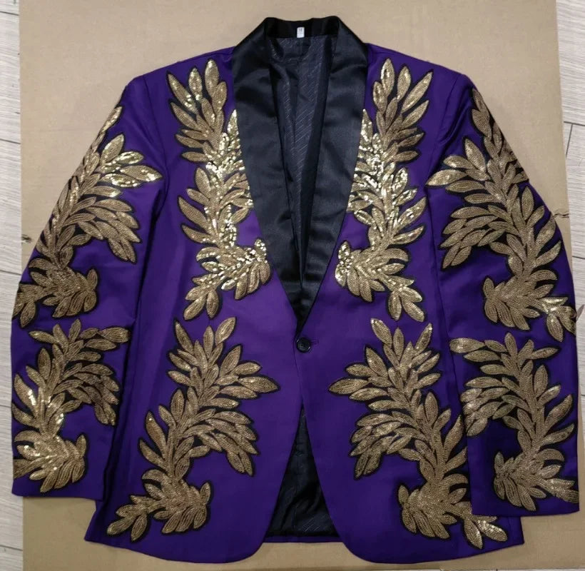 Gold Sequin Appliqué Suit | High-Quality Men's Performance & Casual Jacket by BlazerBoyz