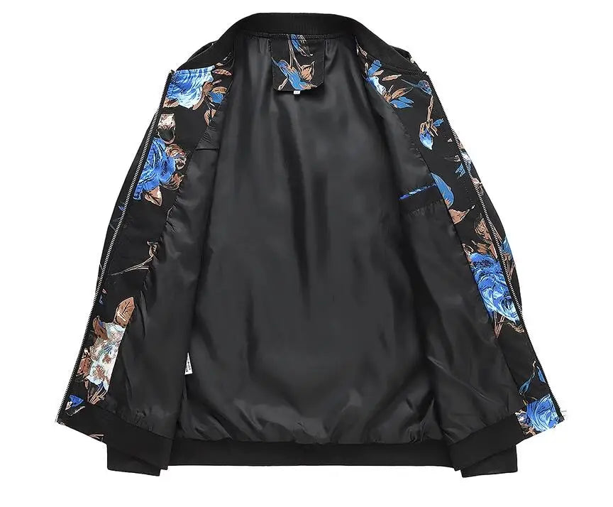 Men's Long-Sleeve Floral Baseball Collar Jacket – Casual High Street Fashion Sportswear