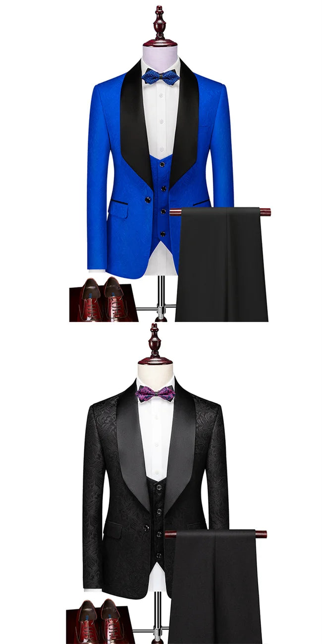 Courtly Charm 3-Piece Suit | Men's Slim Fit Swallowtail Wedding, Office, & Banquet Ensemble