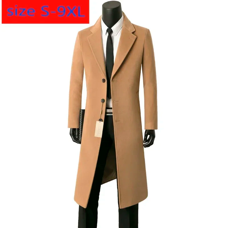 Men’s Cashmere Wool Overcoat | X-Long Single Button Coat in Plus Sizes S-9XL by BlazerBoyz