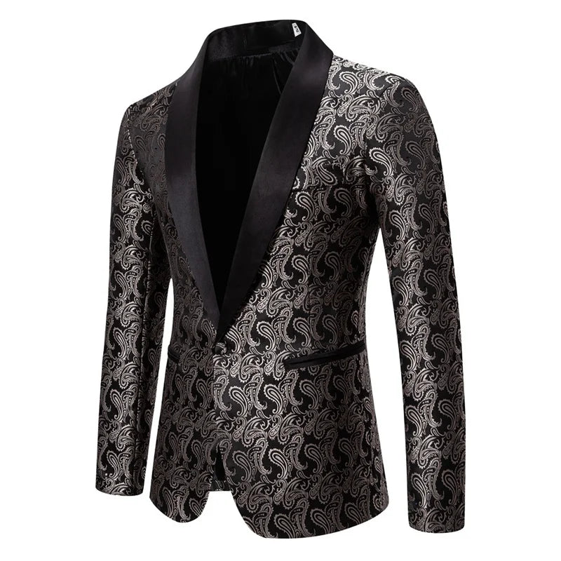 High-Quality Men’s Jacquard Suit | Luxury 2-Piece Tuxedo Blazer & Pants in Red/Silver by BlazerBoyz