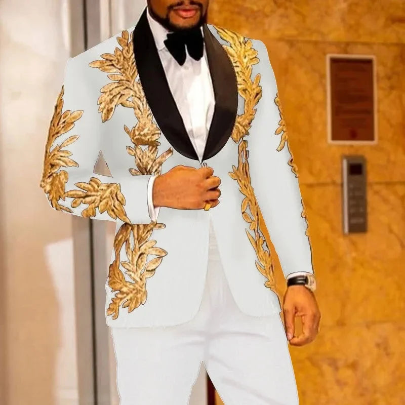 Gold Sequin Appliqué Suit | High-Quality Men's Performance & Casual Jacket by BlazerBoyz