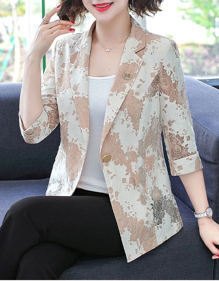 Women’s Blue Lace Blazer | CHAXIAOA Chic Long Sleeve Stylish Outerwear