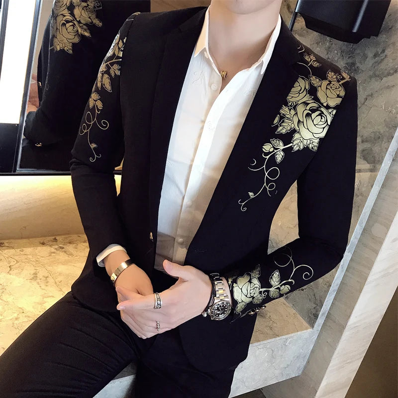 Luxury Gold Print Blazer | Slim Fit Men's Stage & Wedding Jacket by BlazerBoyz