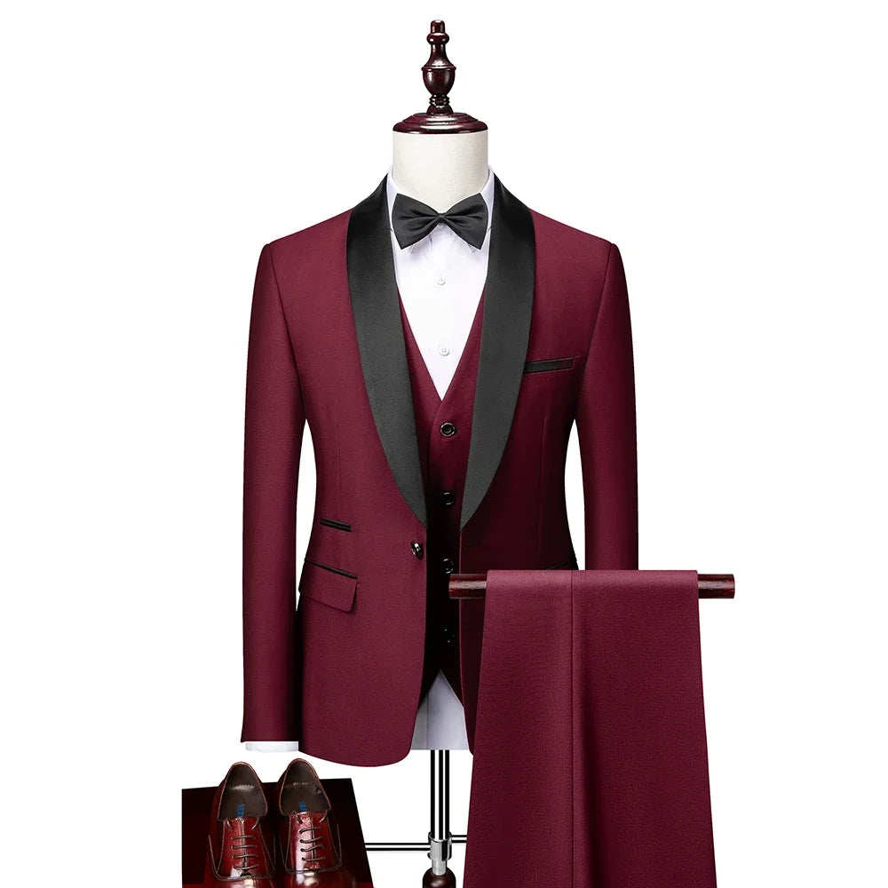 Men's Skinny Fit 3-Piece Tuxedo Suit | Slim Fit Groom & Prom Blazer Set by BlazerBoyz