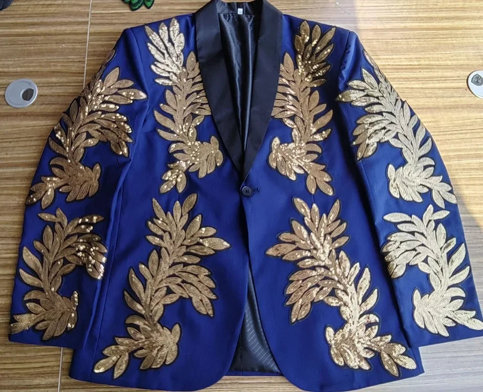 Gold Sequin Appliqué Suit | High-Quality Men's Performance & Casual Jacket by BlazerBoyz