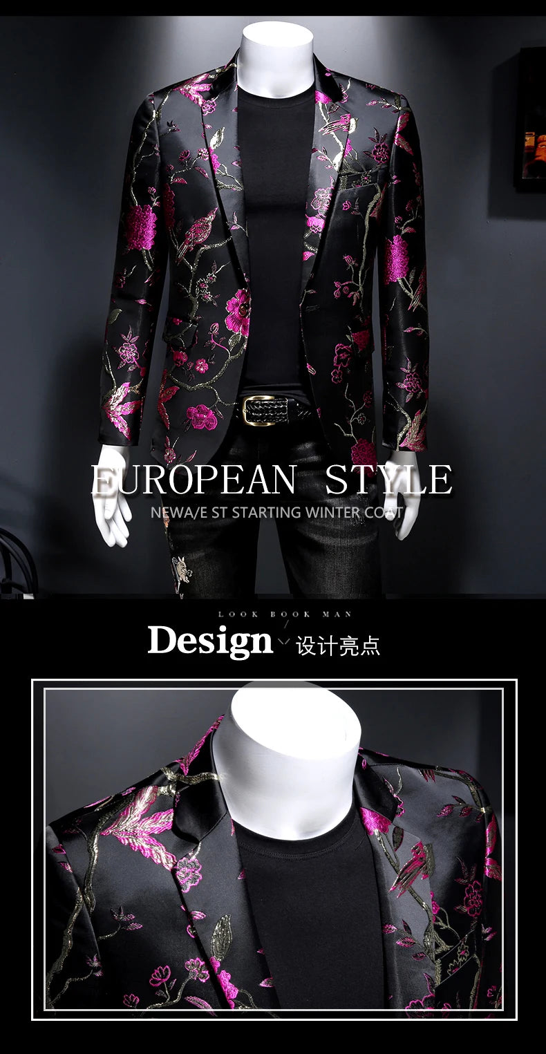 Vintage Luxury Jacquard Blazer for Men | Flower Slim Fit Floral Blazer by BlazerBoyz