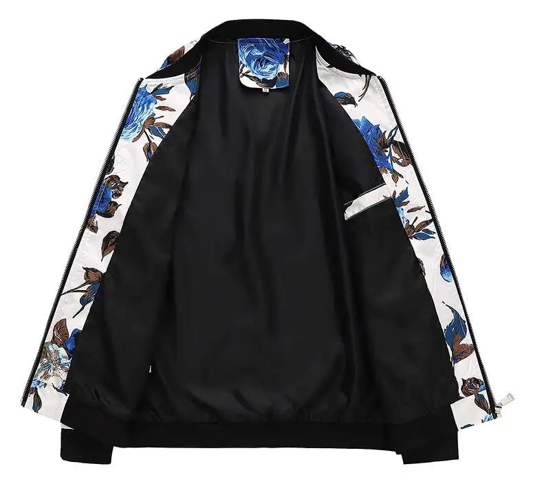 Men's Long-Sleeve Floral Baseball Collar Jacket – Casual High Street Fashion Sportswear