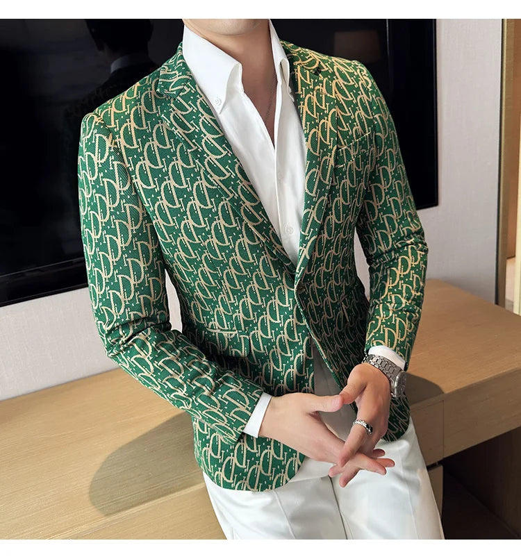 Stylish Letter Print Slim-Fit Blazer for Men | Personality Social Jacket by BlazerBoyz