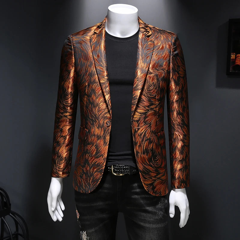 Luxury Embroidered Men’s Blazer | Gold Yarn Casual Suit Jacket for Stage & Events by BlazerBoyz