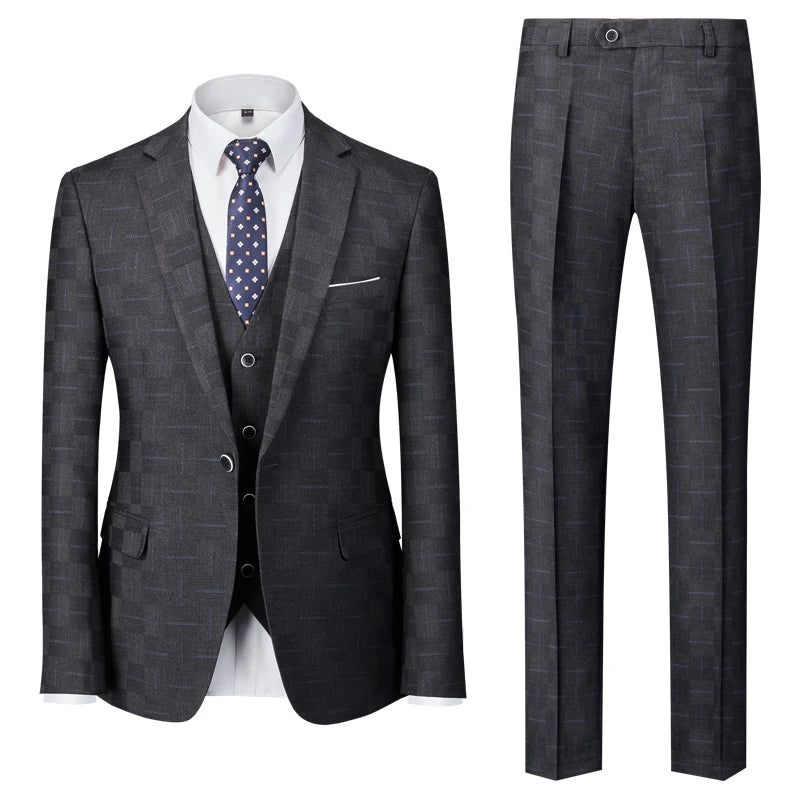 Men's Slim Fit Plaid 3-Piece Suit | Blue & Red Blazer, Vest, and Pants Set by BlazerBoyzPiece Set