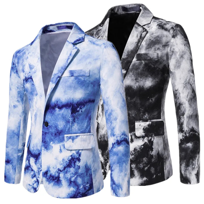 Men’s Printed and Dyed Floral Suit Jacket | Fashionable Blue/Black Blazer by BlazerBoyz