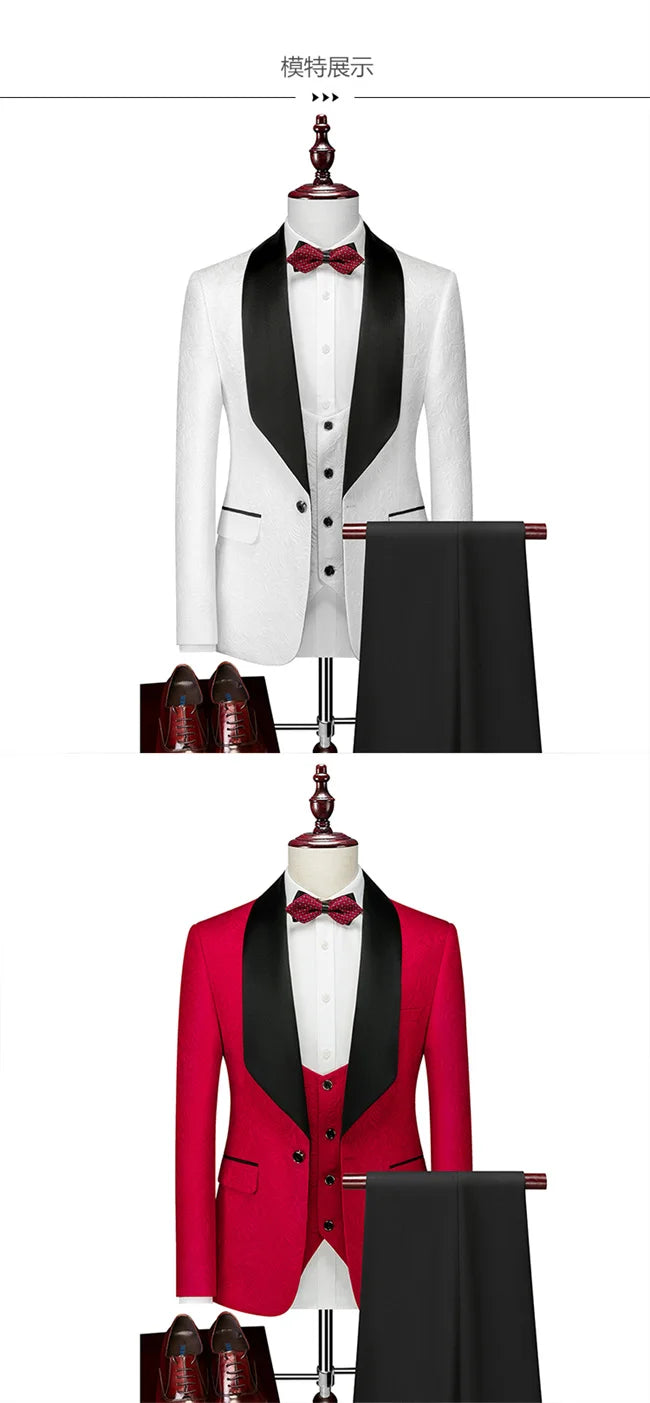 Courtly Charm 3-Piece Suit | Men's Slim Fit Swallowtail Wedding, Office, & Banquet Ensemble