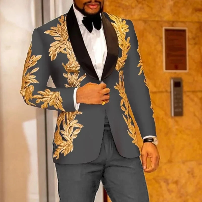 Gold Sequin Appliqué Suit | High-Quality Men's Performance & Casual Jacket by BlazerBoyz