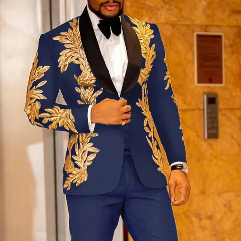 Gold Sequin Appliqué Suit | High-Quality Men's Performance & Casual Jacket by BlazerBoyz